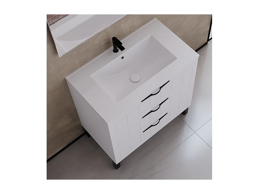 Meuble de salle de bain 80cm simple vasque - 3 tiroirs - sans miroir - blanc - CALA
