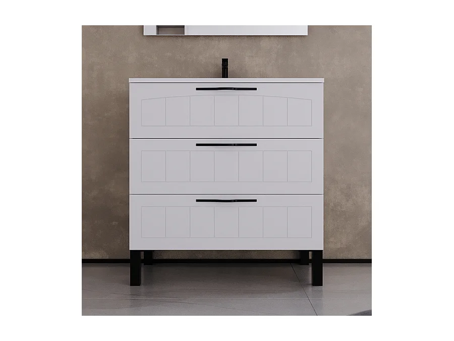 Meuble de salle de bain 80cm simple vasque - 3 tiroirs - sans miroir - blanc - CALA