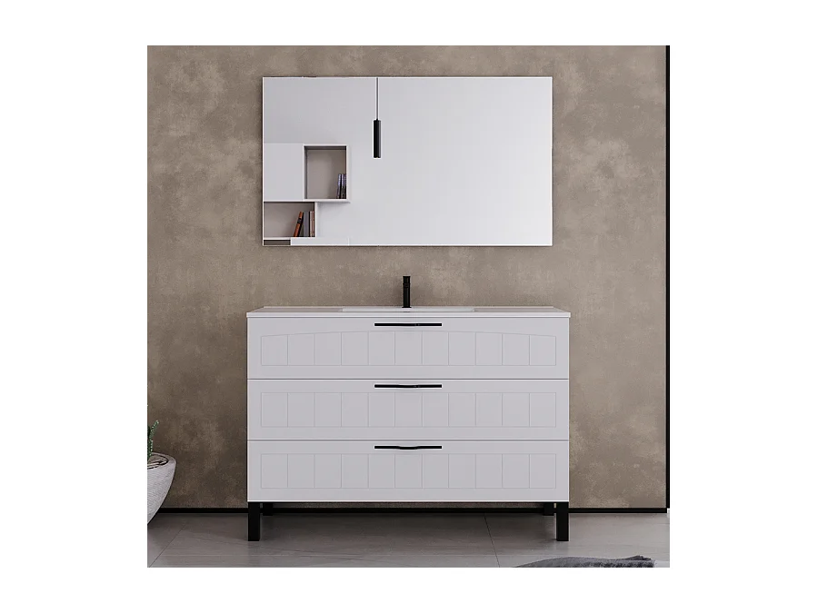 Meuble de salle de bain 120cm simple vasque - 3 tiroirs - blanc - CALA