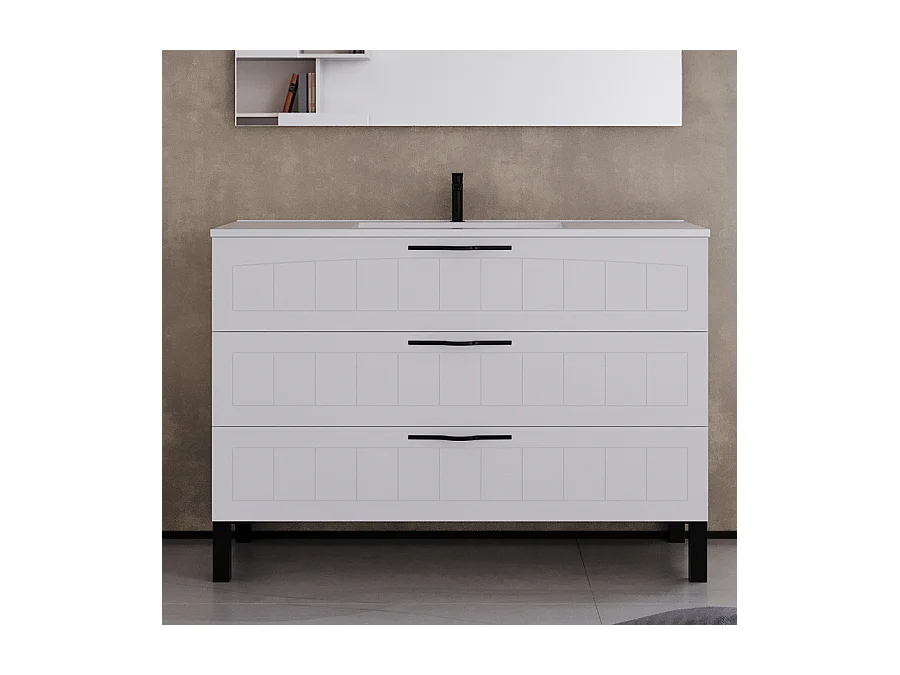 Meuble de salle de bain 120cm simple vasque - 3 tiroirs - blanc - CALA