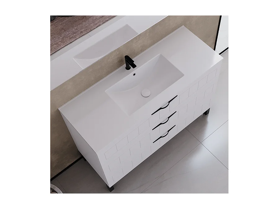 Meuble de salle de bain 120cm simple vasque - 3 tiroirs - blanc - CALA