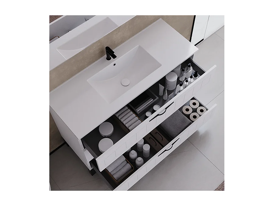 Meuble de salle de bain 120cm simple vasque - 3 tiroirs - blanc - CALA
