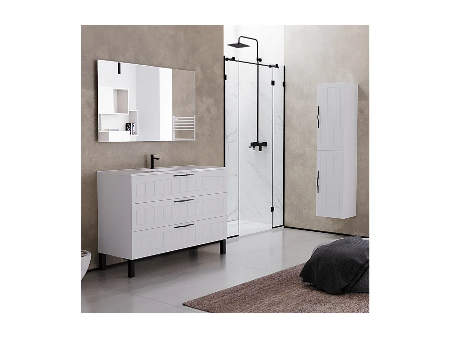 Meuble de salle de bain 120cm simple vasque - 3 tiroirs - blanc - CALA