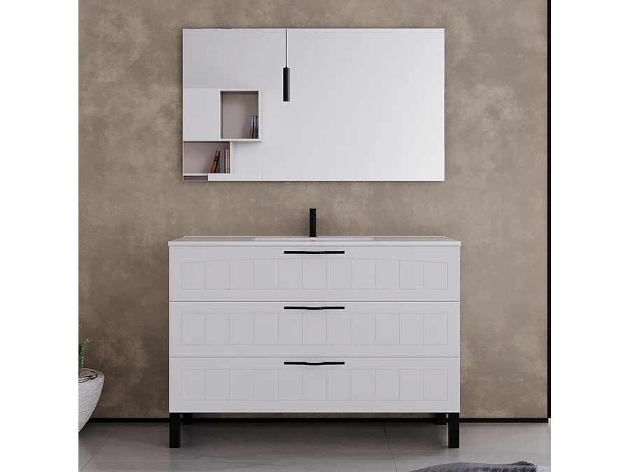 Meuble de salle de bain 120cm simple vasque - 3 tiroirs - blanc - CALA