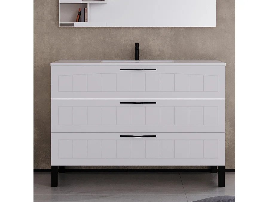 Meuble de salle de bain 120cm simple vasque - 3 tiroirs - blanc - CALA