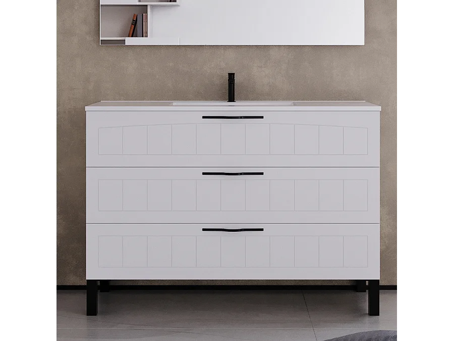 Meuble de salle de bain 120cm simple vasque - 3 tiroirs - blanc - CALA
