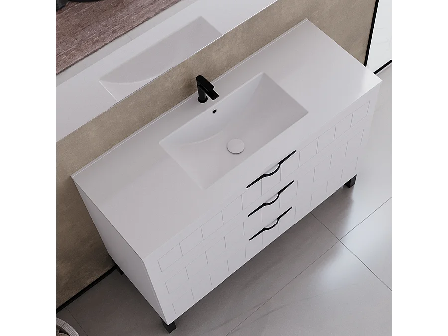 Meuble de salle de bain 120cm simple vasque - 3 tiroirs - blanc - CALA
