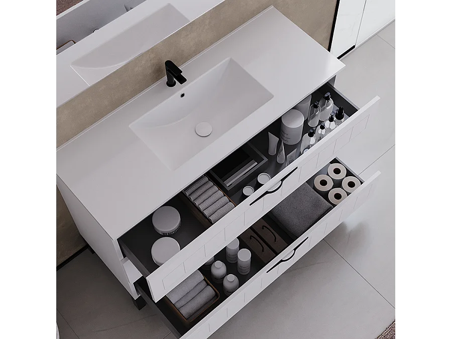 Meuble de salle de bain 120cm simple vasque - 3 tiroirs - blanc - CALA