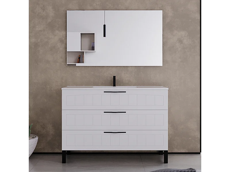 Meuble de salle de bain 120cm simple vasque - 3 tiroirs - blanc - CALA