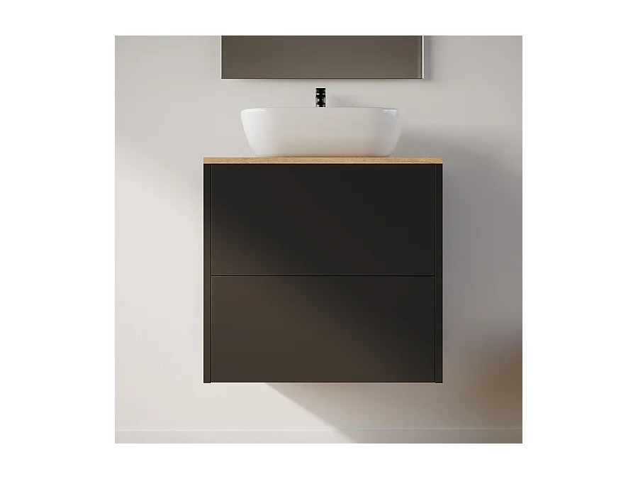 Meuble de salle de bain 60cm avec vasque à poser ronde - 2 tiroirs - sans miroir - noir - MONA