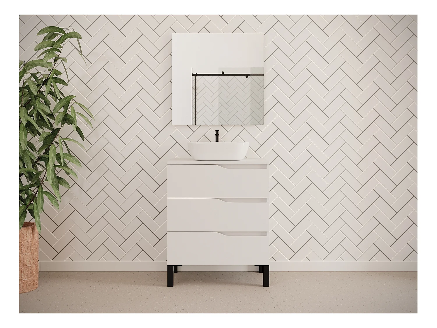 Meuble de salle de bain 80cm avec plateau et vasque à poser zeus - 3 tiroirs - blanc - MATA