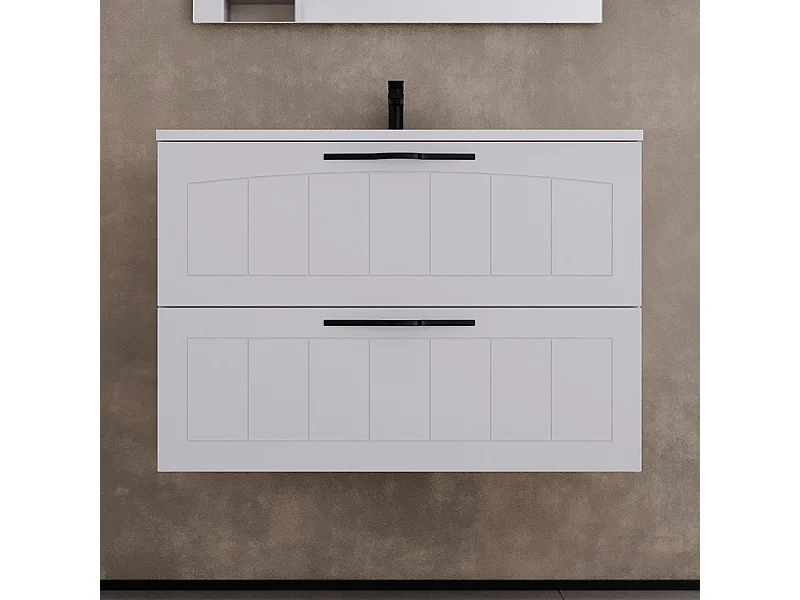 Meuble de salle de bain 70cm simple vasque - 2 tiroirs - sans miroir - blanc - PIA