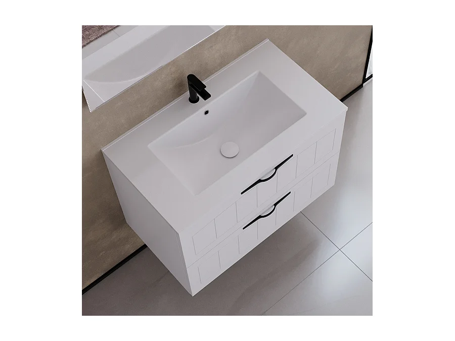 Meuble de salle de bain 70cm simple vasque - 2 tiroirs - sans miroir - blanc - PIA