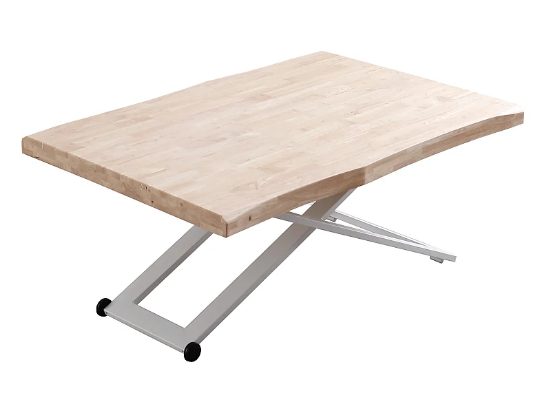 Table basse rectangulaire en bois et métal coloris chêne nordique blanc - longueur 120 x profondeur 80 x hauteur 49 -76 cm