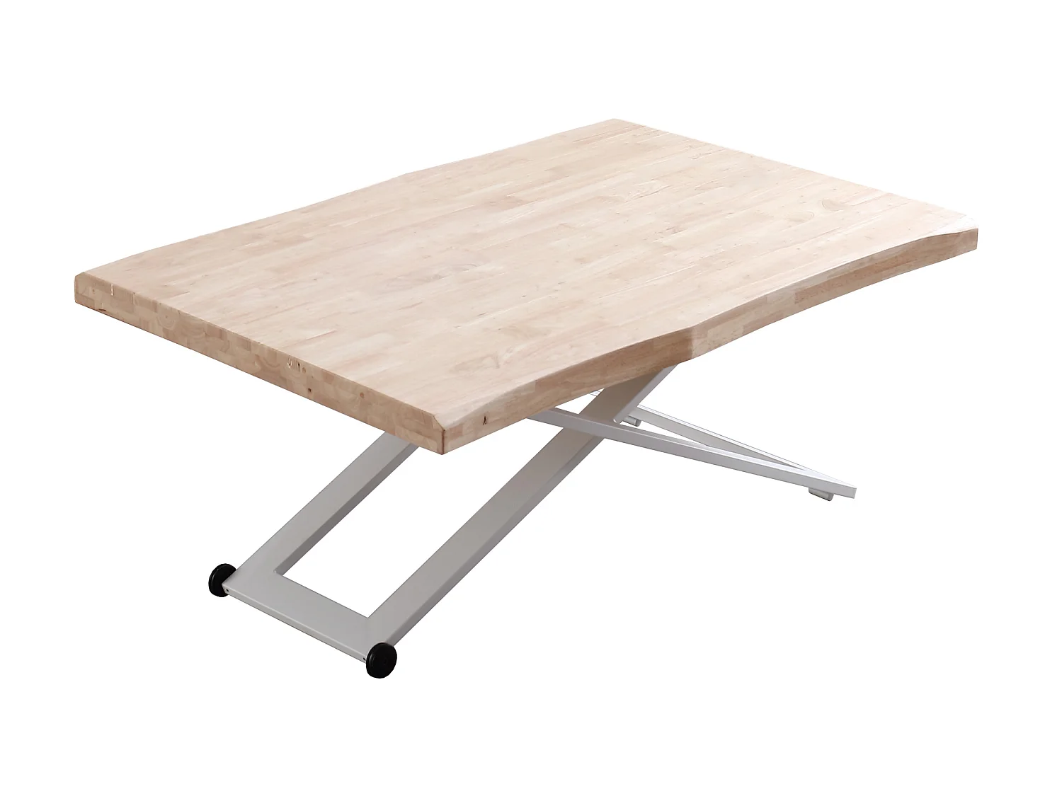 Table basse rectangulaire en bois et métal coloris chêne nordique blanc - longueur 120 x profondeur 80 x hauteur 49 -76 cm