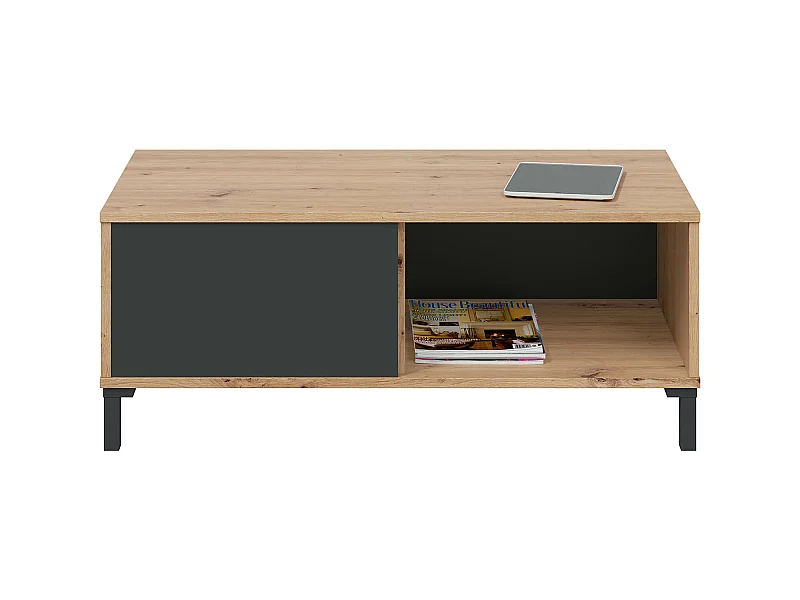 Table basse avec rangement en mélamine coloris chêne/gris anthracite - Hauteur 40 x Longueur 100 x Profondeur 50 cm