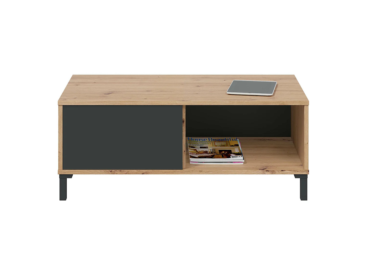 Table basse avec rangement en mélamine coloris chêne/gris anthracite - Hauteur 40 x Longueur 100 x Profondeur 50 cm