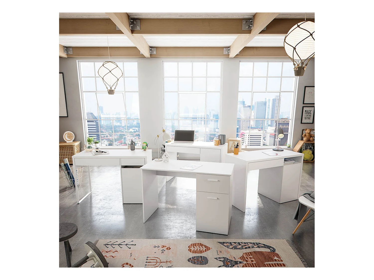 Bureau en mélaminé coloris blanc artik - Hauteur 73 x Longueur 108 x Profondeur 50 cm