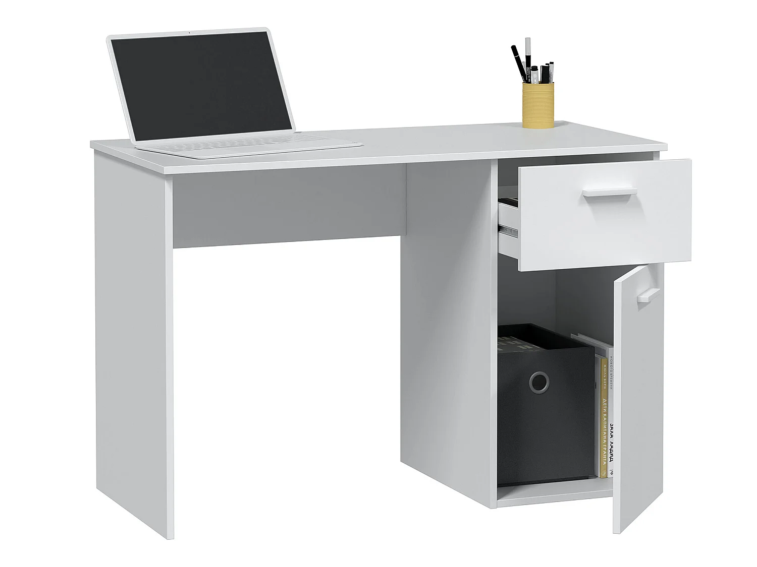 Bureau en mélaminé coloris blanc artik - Hauteur 73 x Longueur 108 x Profondeur 50 cm
