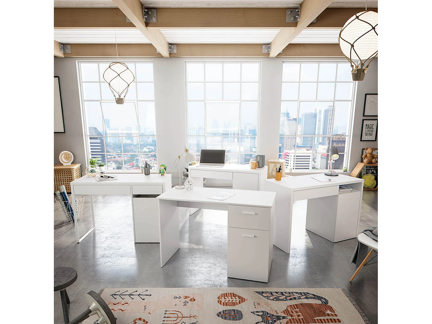 Bureau en mélaminé coloris blanc artik - Hauteur 73 x Longueur 108 x Profondeur 50 cm