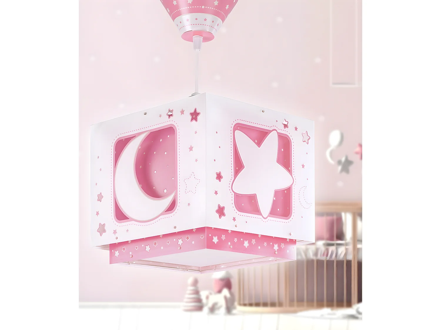 Lustre et lampe suspension enfant Moonlight lune et étoiles rose