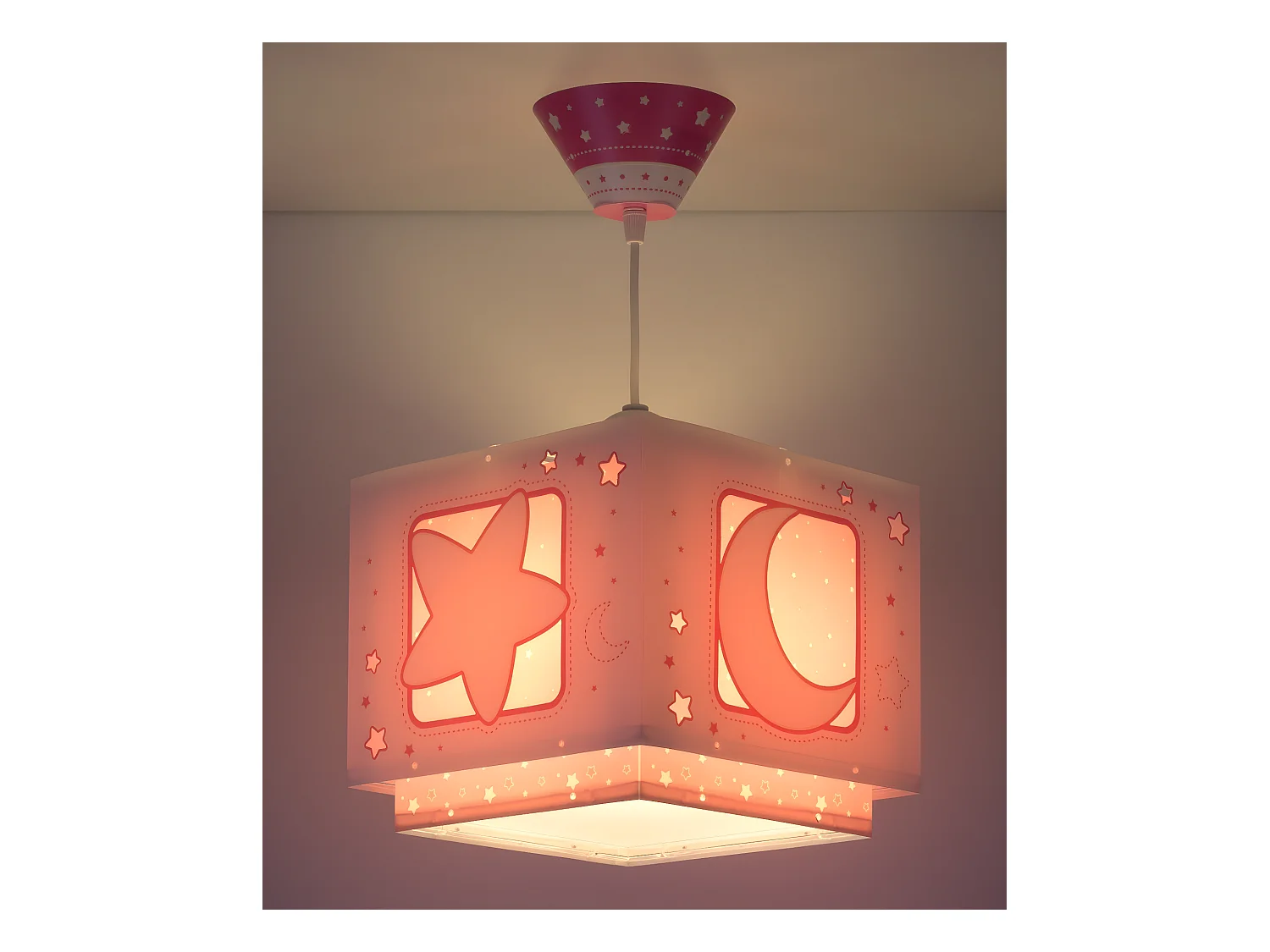 Lustre et lampe suspension enfant Moonlight lune et étoiles rose