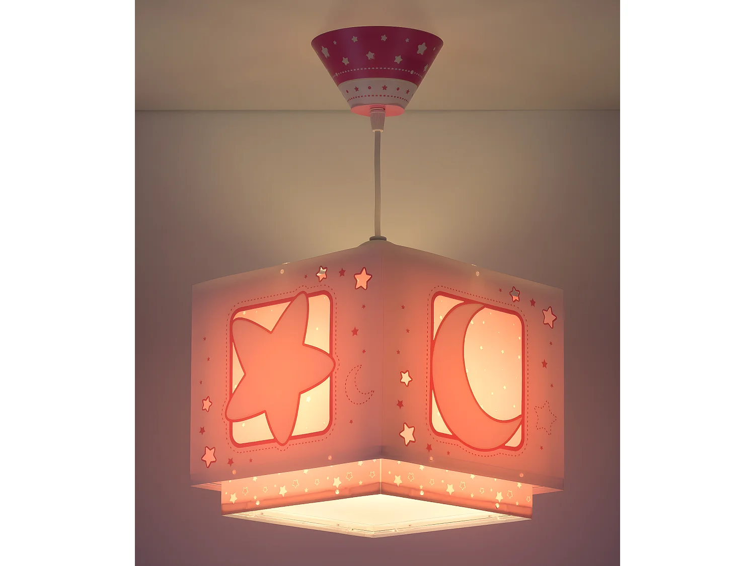 Lustre et lampe suspension enfant Moonlight lune et étoiles rose