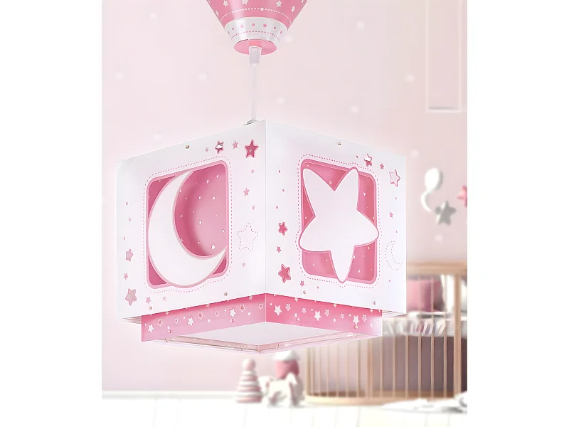 Lustre et lampe suspension enfant Moonlight lune et étoiles rose