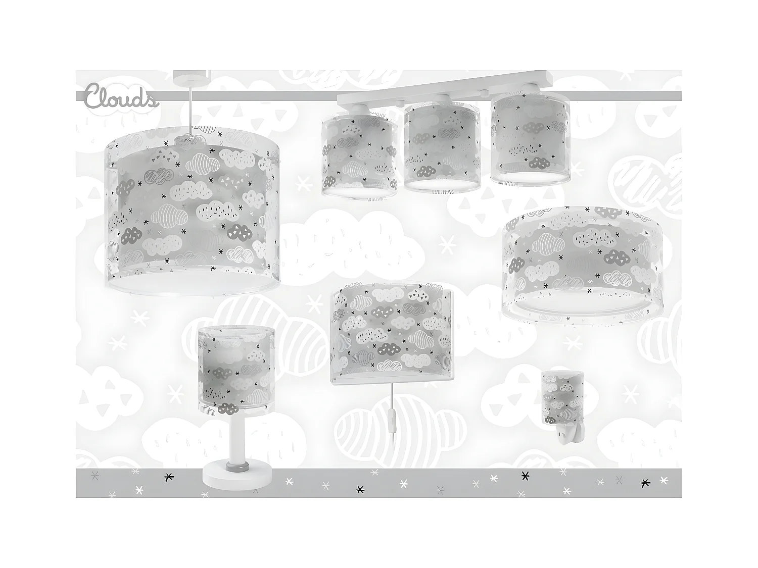 Lámpara infantil de techo colgante Clouds Nubes gris | DALBER