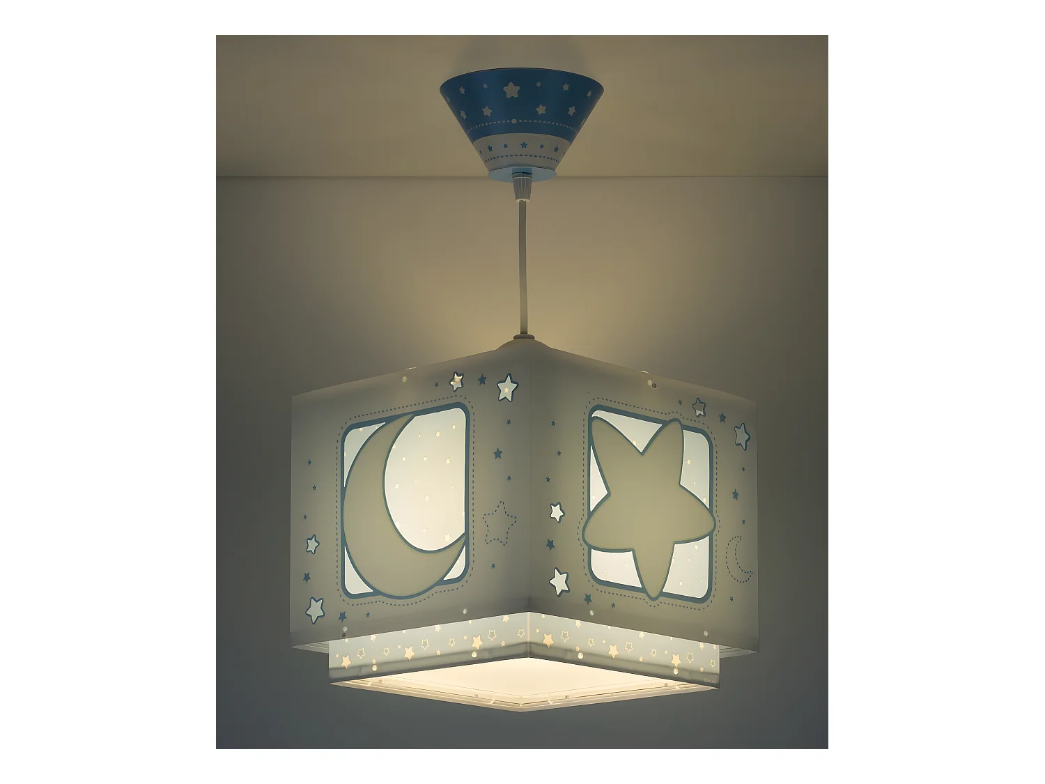 Lustre et lampe suspension enfant Moonlight lune et étoiles bleu