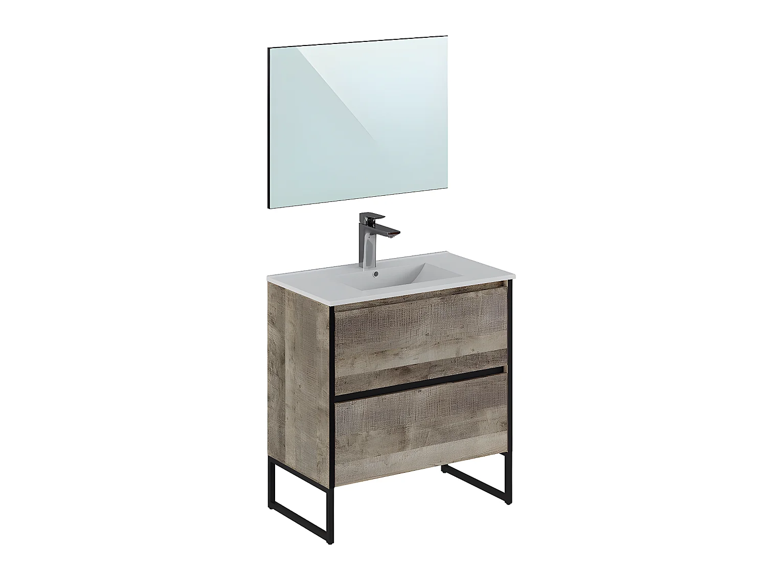 Meuble de salle de bain 2 portes en mélamine coloris noyer - Longueur 81 x profondeur 47 x Hauteur 87 cm