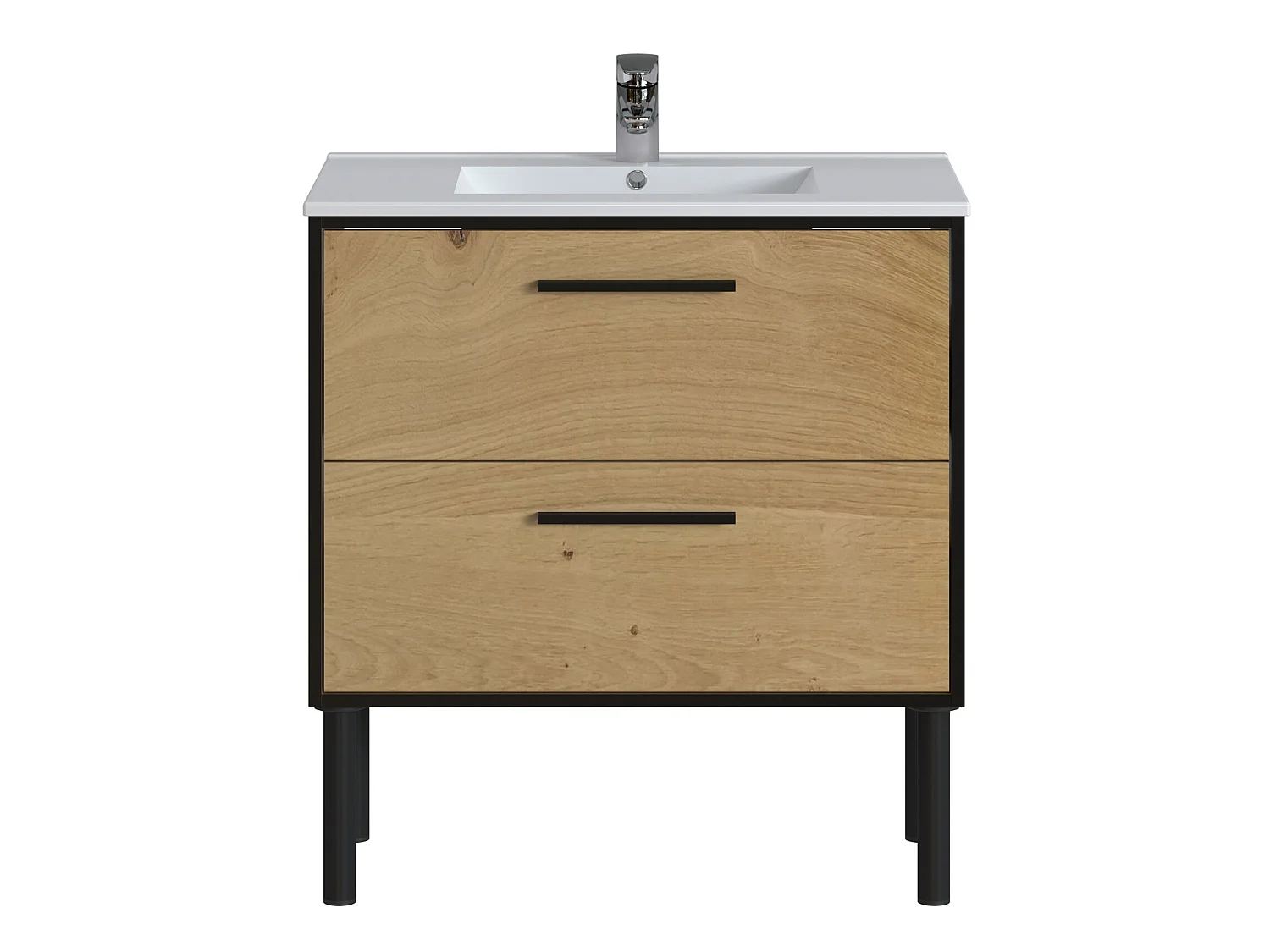 Meuble de salle de bain en mélamine coloris placage chêne - Longueur 81 x profondeur 47 x Hauteur 87 cm