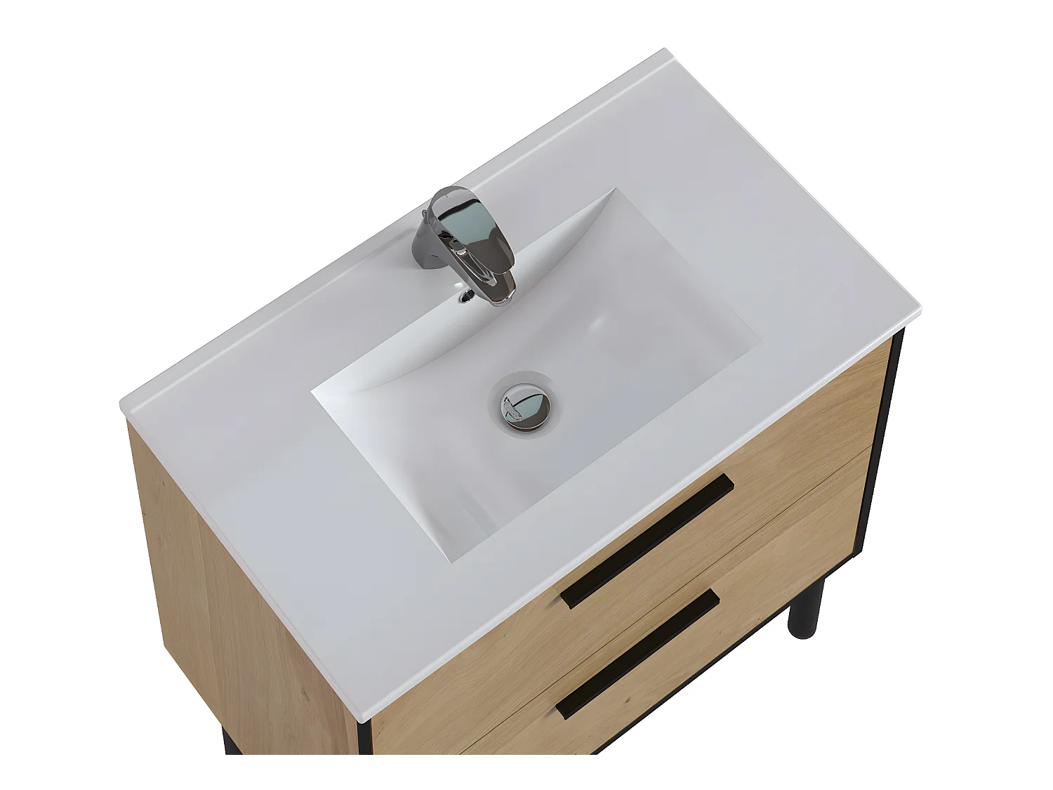 Meuble de salle de bain en mélamine coloris placage chêne - Longueur 81 x profondeur 47 x Hauteur 87 cm