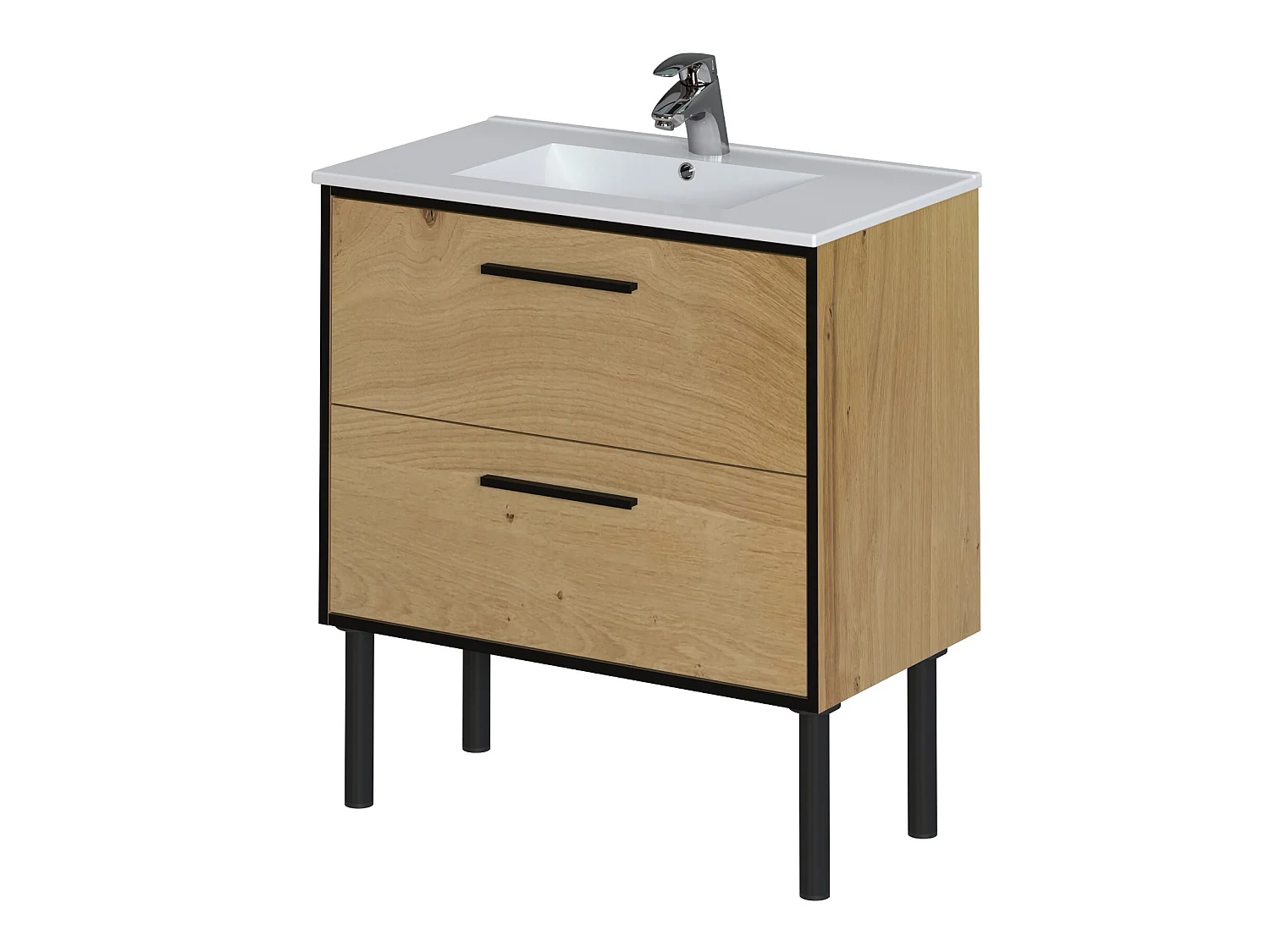 Meuble de salle de bain en mélamine coloris placage chêne - Longueur 81 x profondeur 47 x Hauteur 87 cm