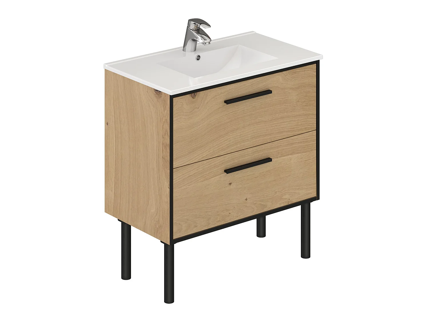 Meuble de salle de bain en mélamine coloris placage chêne - Longueur 81 x profondeur 47 x Hauteur 87 cm