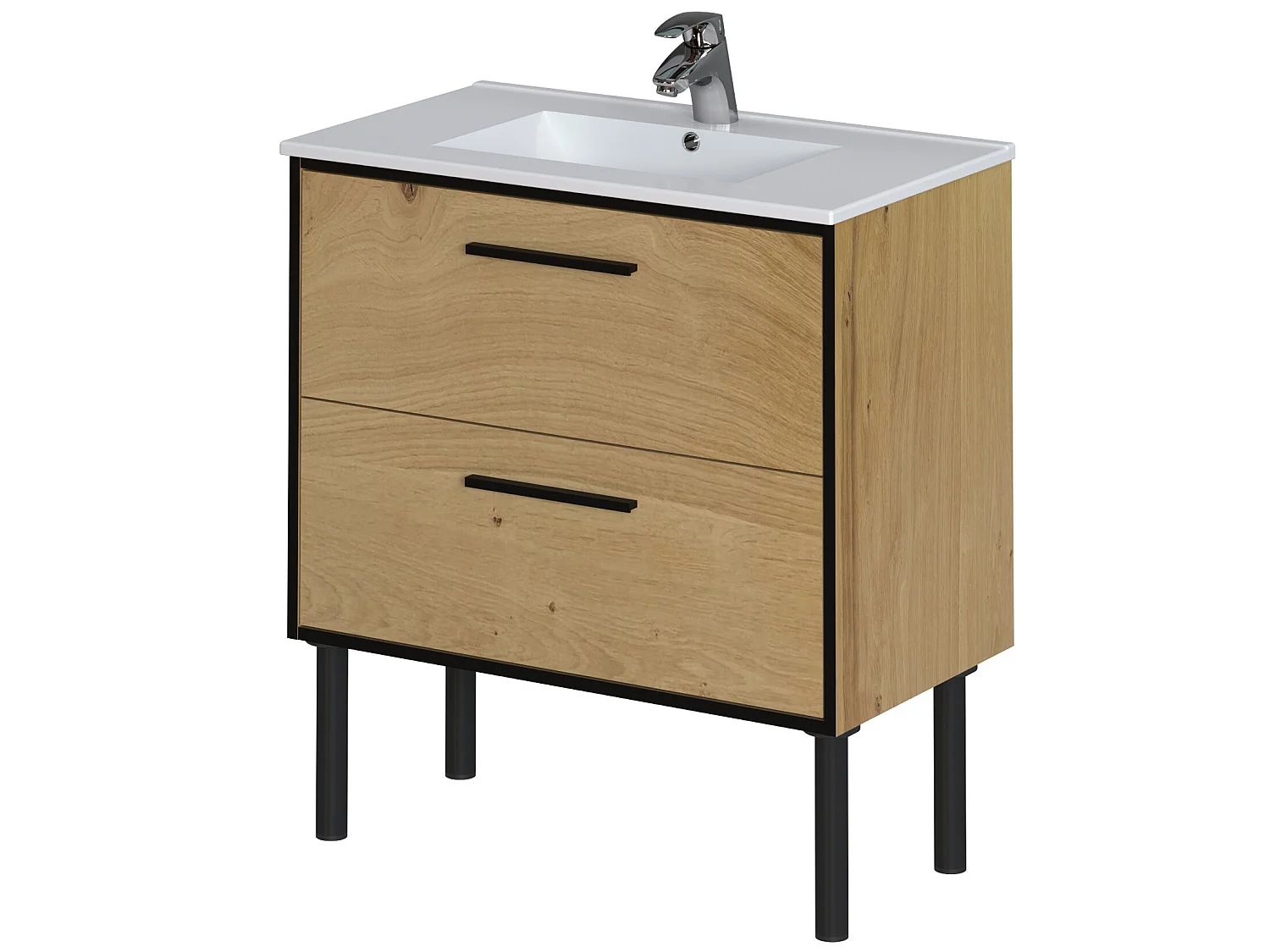 Meuble de salle de bain en mélamine coloris placage chêne - Longueur 81 x profondeur 47 x Hauteur 87 cm