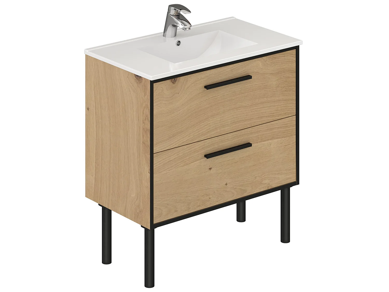 Meuble de salle de bain en mélamine coloris placage chêne - Longueur 81 x profondeur 47 x Hauteur 87 cm
