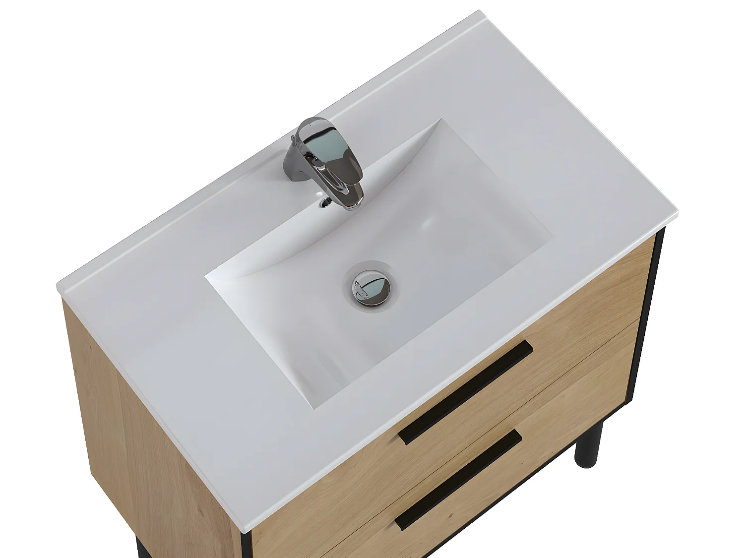 Meuble de salle de bain en mélamine coloris placage chêne - Longueur 81 x profondeur 47 x Hauteur 87 cm