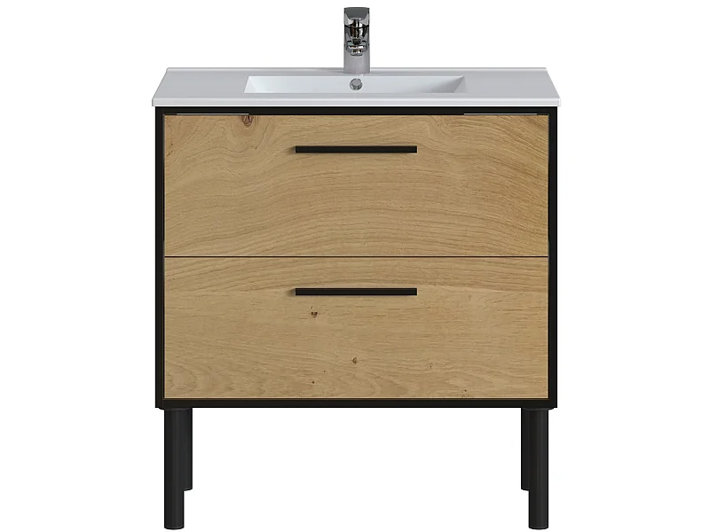 Meuble de salle de bain en mélamine coloris placage chêne - Longueur 81 x profondeur 47 x Hauteur 87 cm