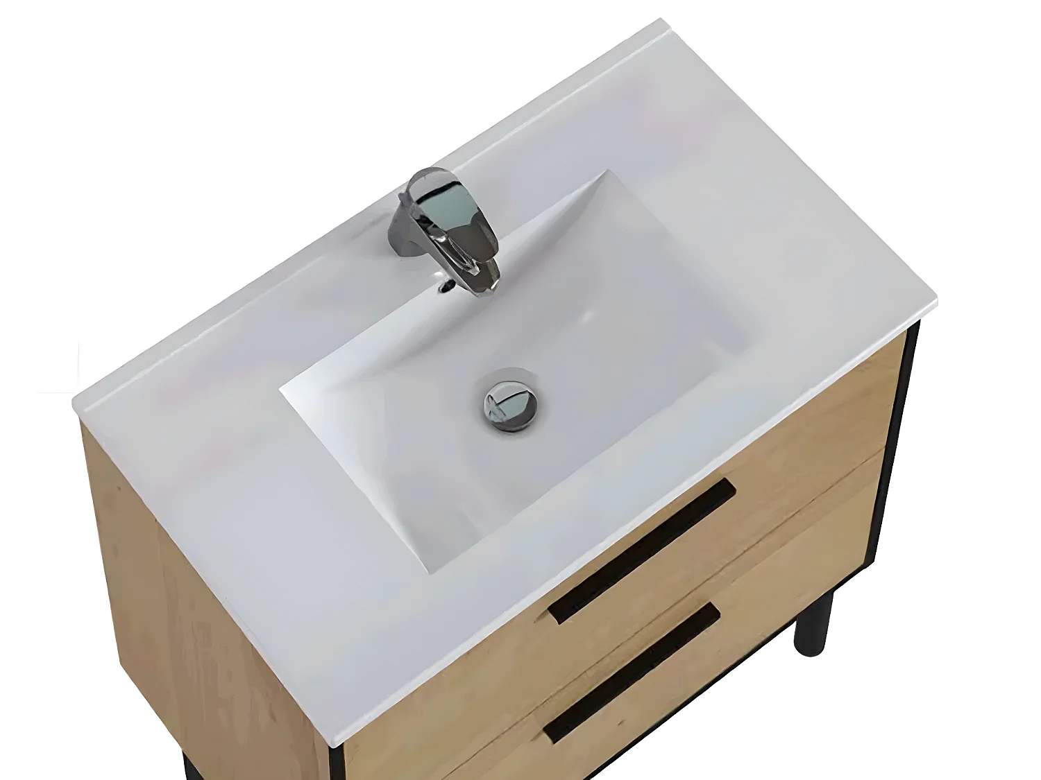 Meuble de salle de bain en placage chêne coloris naturel / noir - Longueur 81 x profondeur 47 x Hauteur 87 cm