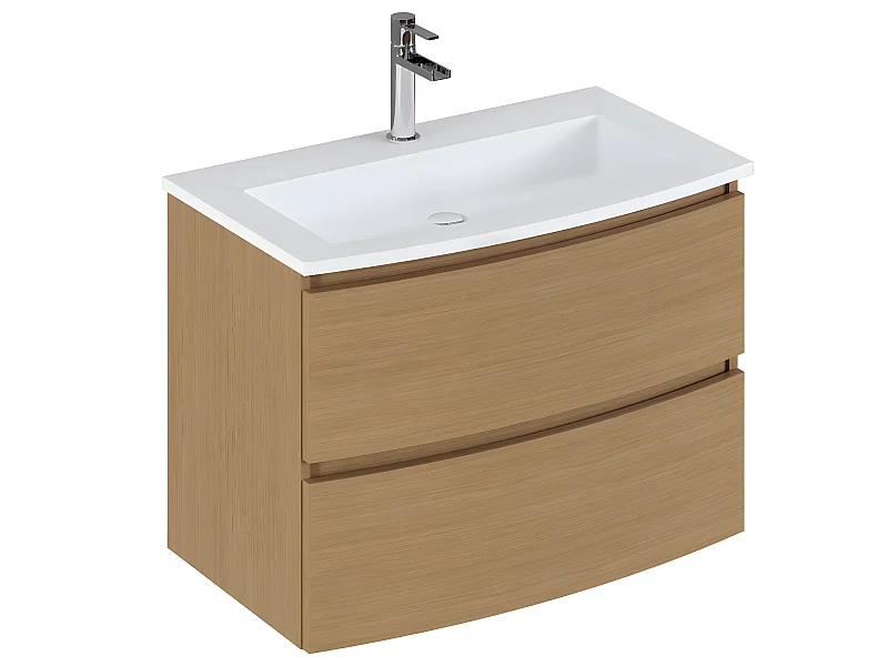 Meuble de salle de bain en mélamine coloris placage chêne - Longueur 81 x profondeur 46 x Hauteur 85 cm