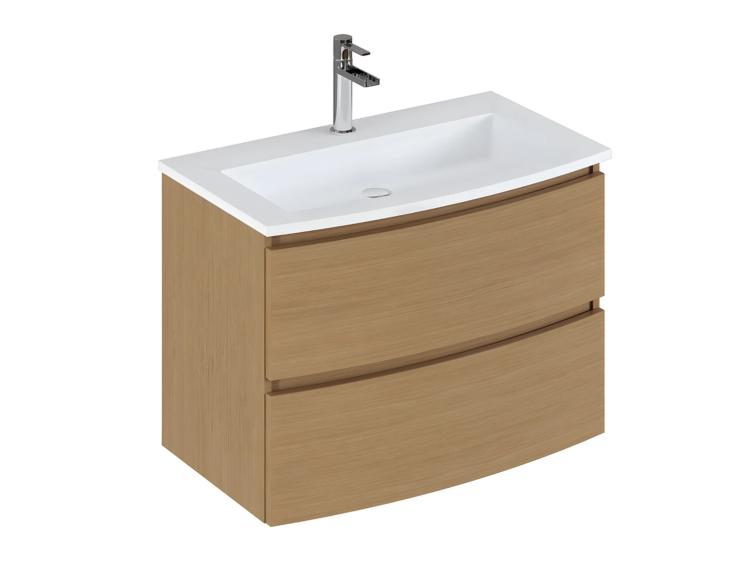 Meuble de salle de bain en mélamine coloris placage chêne - Longueur 81 x profondeur 46 x Hauteur 85 cm