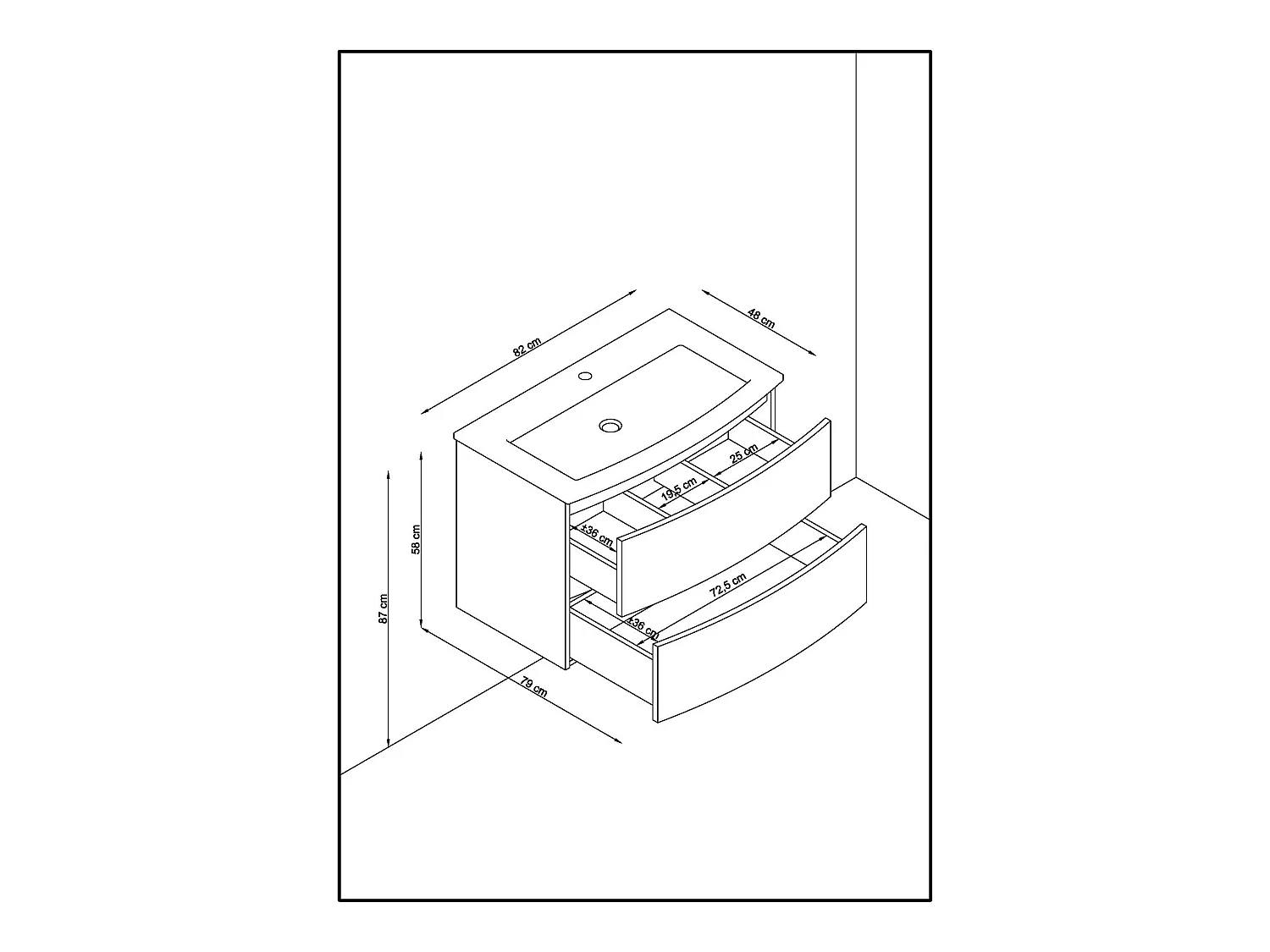 Meuble de salle de bain en mélamine coloris placage chêne - Longueur 81 x profondeur 46 x Hauteur 85 cm