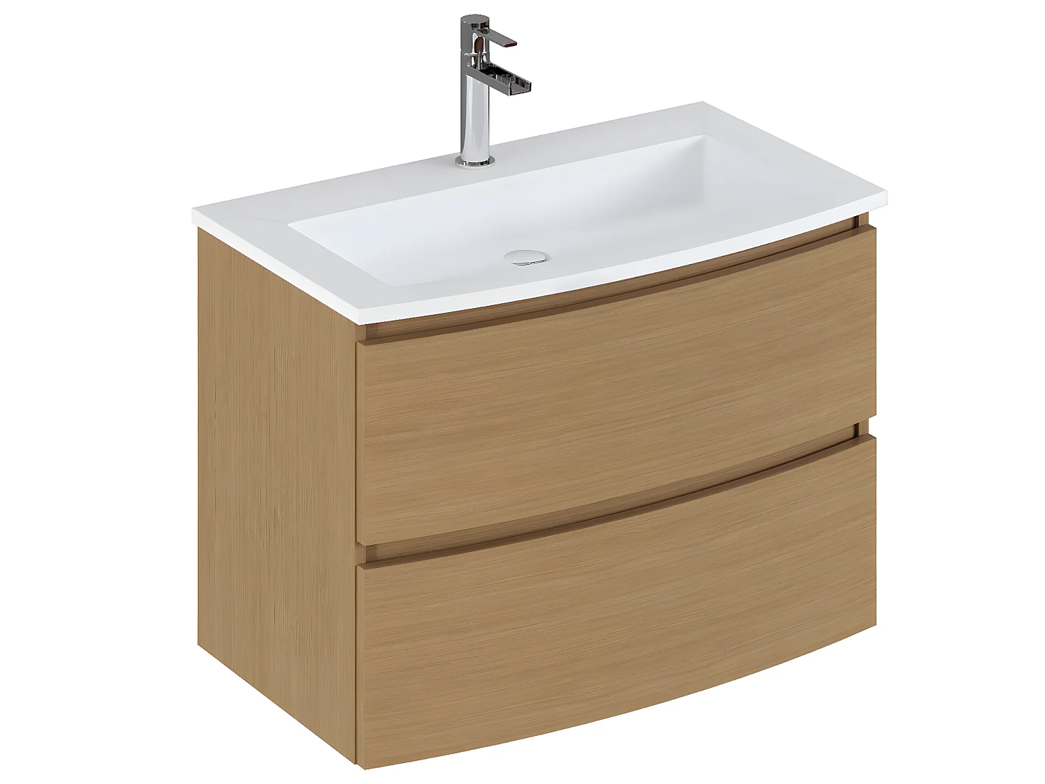 Meuble de salle de bain en mélamine coloris placage chêne - Longueur 81 x profondeur 46 x Hauteur 85 cm