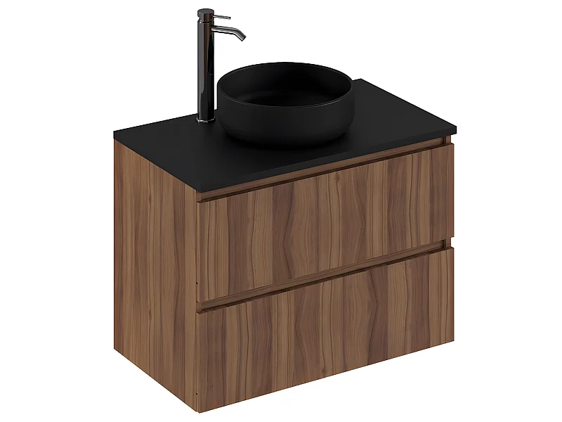 Meuble de salle de bain en placage noyer naturel - Longueur 81 x profondeur 46 x Hauteur 69 cm