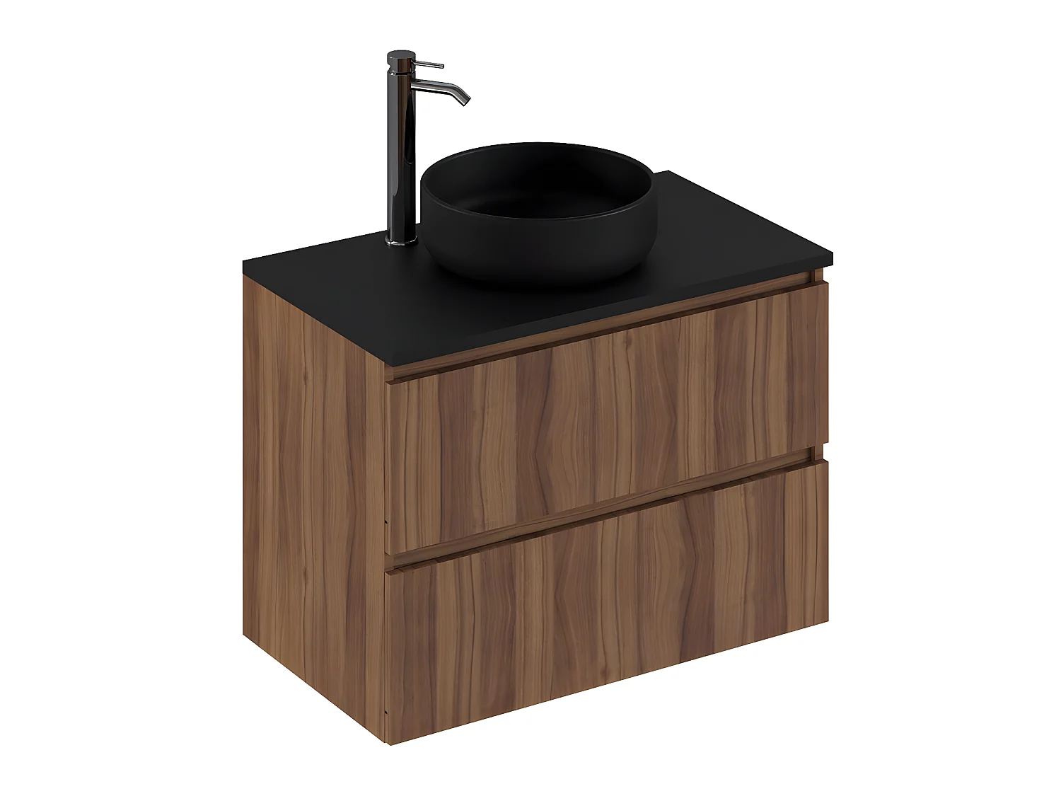 Meuble de salle de bain en placage noyer naturel - Longueur 81 x profondeur 46 x Hauteur 69 cm