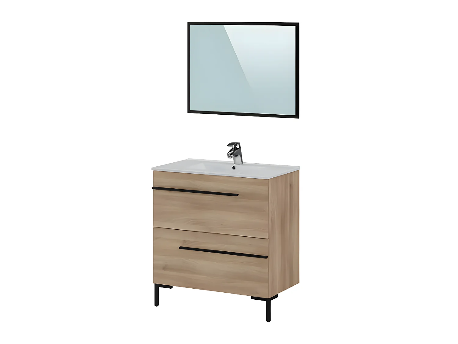 Meuble de salle de bain en mélamine coloris chêne - Longueur 80 cm