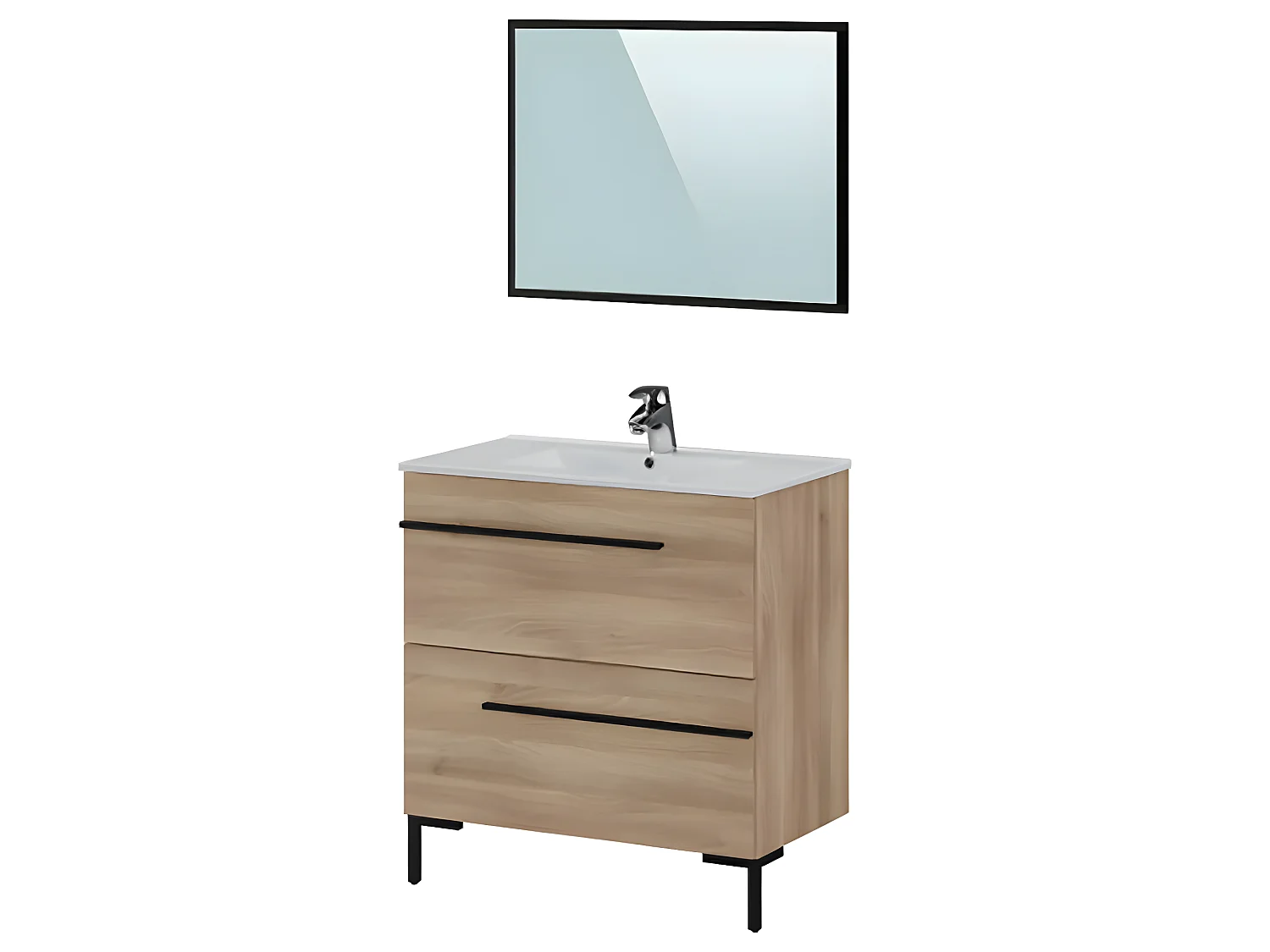 Meuble de salle de bain en mélamine coloris chêne - Longueur 80 cm