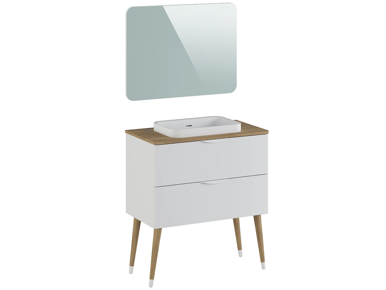 Meuble de salle de bain en mélamine coloris blanc mat laqué - Longueur 81 x profondeur 44 x Hauteur 89 cm