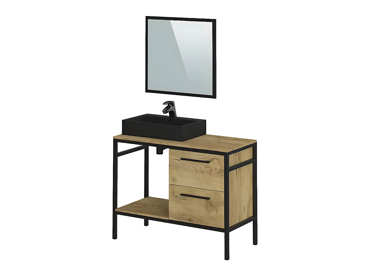 Meuble de salle de bain en mélamine 16mm coloris coloris chêne et métal noir - Longueur 100 x profondeur 45 x Hauteur 95 cm